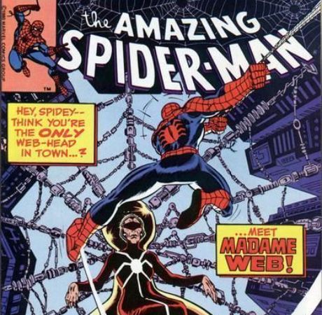 Madame Web and Spiderman in the Marvel Comics. 