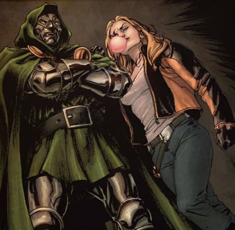 Layla Miller and Dr. Doom from marvel comics. 